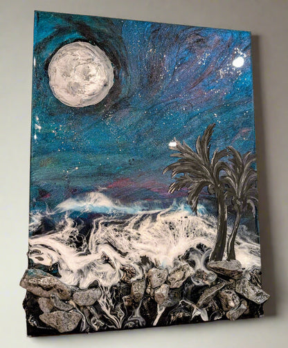 Moonlit Tides – Northern lights inspired Coastal wall art Nicole's paint Escape