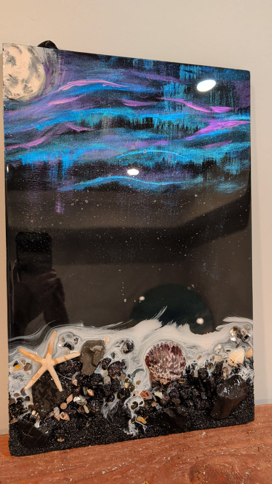 Aurora borealis inspired coastal wall art Nicole's paint Escape