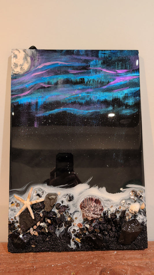 Aurora borealis inspired coastal wall art Nicole's paint Escape