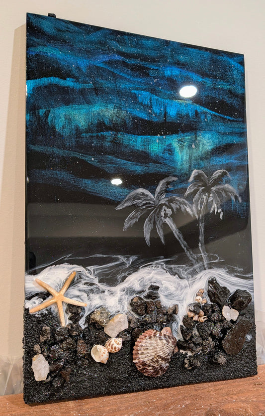 Aurora borealis inspired coastal wall art Nicole's paint Escape