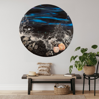"Black Tide" Aurora Borealis inspired Black sand beach wall art Nicole's paint Escape